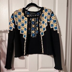 Nicole Miller knit Black Cardigan with Floral Accents